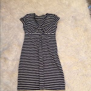Boden Navy and White Striped Midi Dress